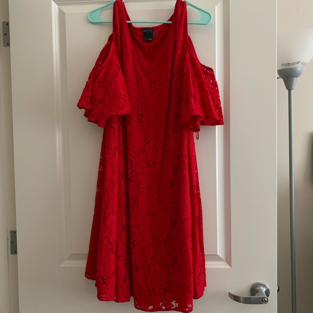 Gabby Skye Red Lace Cold Shoulder Dress 2X